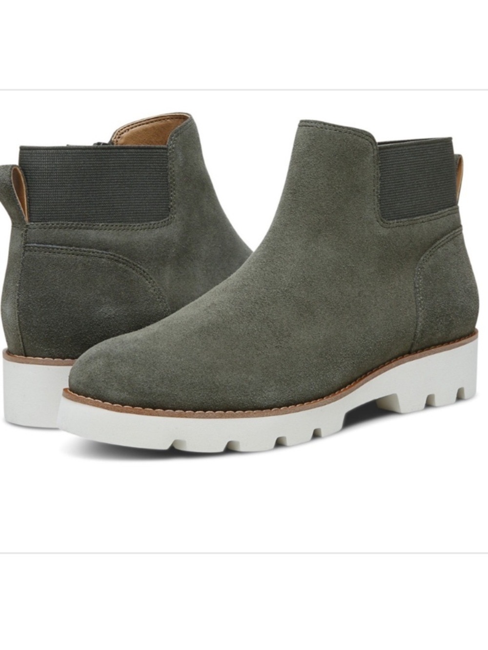 Vionic Brionie Water Repellant Olive Suede Ankle Chelsea boot